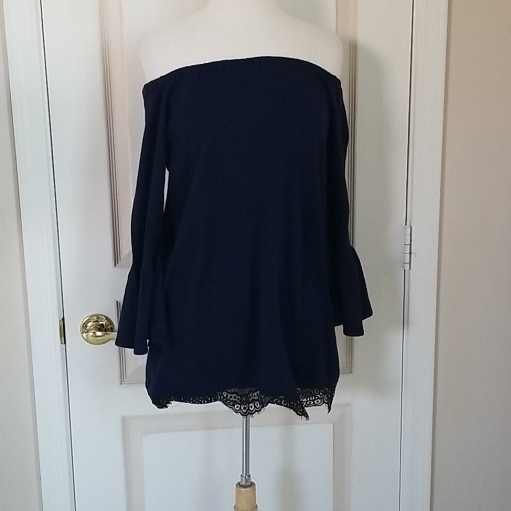 Deep Midnight Blue Off the Shoulder Tunic nwot